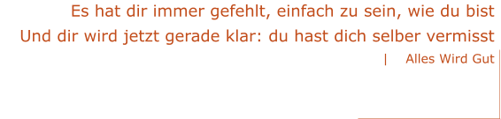 Es hat dir immer gefehlt, einfach zu sein, wie du bist Und dir wird jetzt gerade klar: du hast dich selber vermisst |    Alles Wird Gut