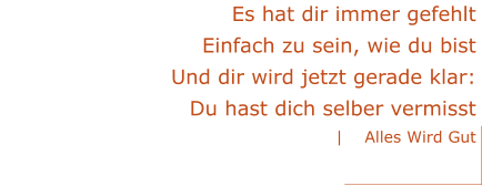 Es hat dir immer gefehlt Einfach zu sein, wie du bist Und dir wird jetzt gerade klar: Du hast dich selber vermisst |    Alles Wird Gut