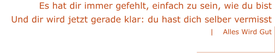 Es hat dir immer gefehlt, einfach zu sein, wie du bist Und dir wird jetzt gerade klar: du hast dich selber vermisst |    Alles Wird Gut